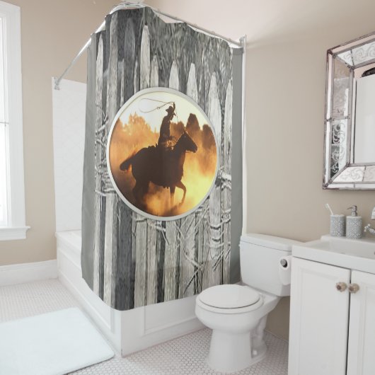 メンズグレーカウボーイフェンスで囲まれたショーカーテン シャワーカーテン (インサイチュ)