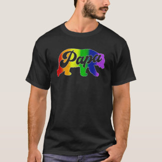 メンズゲイパパLGBTプライドレインボーパパベアーファーザー Tシャツ
