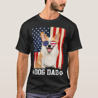 メンズコカッコいいルギドッグパパアメリカ国旗の父親の日 Tシャツ