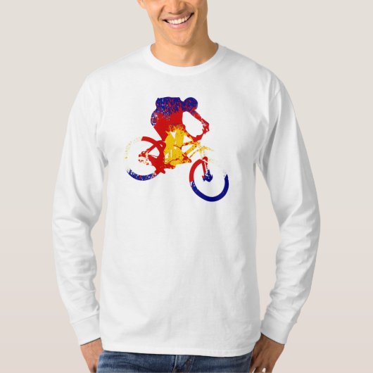 メンズコロラド州旗マウンテンバイクもしくは自転車に乗る人 Tシャツ (正面)