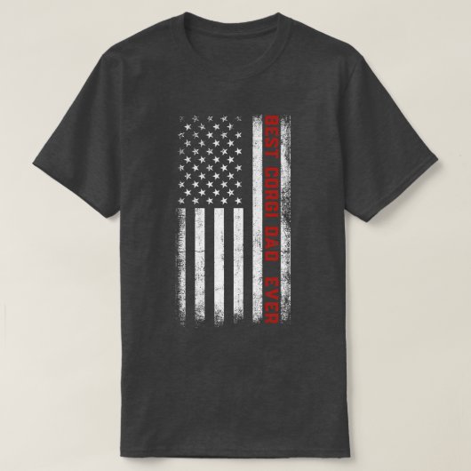 メンズコ最高のルギパパエバーアメリカン国旗のコーギパパF Tシャツ (デザイン正面)