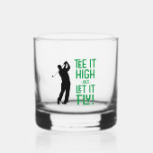 メンズゴルフティーおもしろいスポーツ引用文かわいいブラックグリーン ウイスキーグラス (正面)