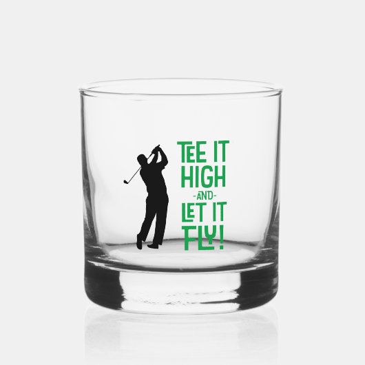 メンズゴルフティーおもしろいスポーツ引用文かわいいブラックグリーン ウイスキーグラス (正面)