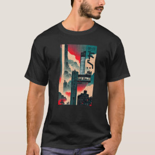 メンズサイバーパンクSFディストピア市浮世絵 Tシャツ