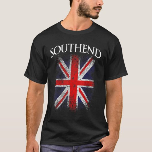 メンズサウスエンドヴィンテージレトロ英国国旗おもしろい Tシャツ (正面)