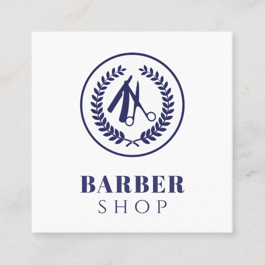 メンズサロンカスタムロゴシンプルネイビモダンーホワイト スクエア名刺 (正面)