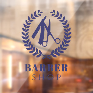 メンズサロンシンプルロゴ名前をカスタムするモダンネイビー ウィンドウサイン