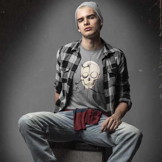 メンズスカルラインアートTシャツ – 抽象芸術スケルトン Tシャツ