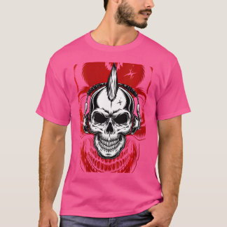メンズスチームパンクスカルとヘッドフォンサイバースキュー Tシャツ