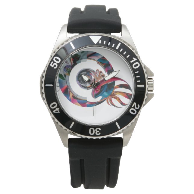 メンズステンレススチールブラックラバーウォッチ | モダン 腕時計 (正面)