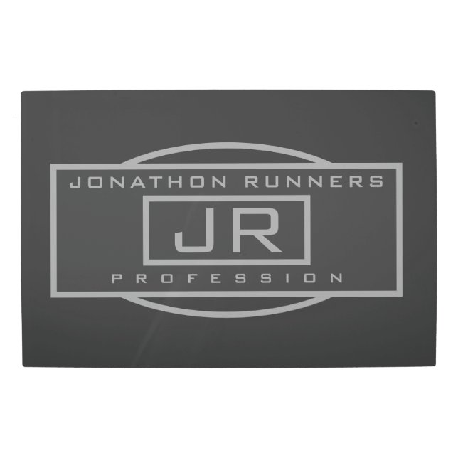 メンズスポーティジオメトリックグレー&ダークグレー メタルプリント (正面)