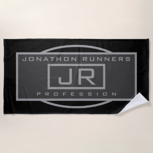 メンズスポーティジオメトリックダークグレー&ブラック ビーチタオル