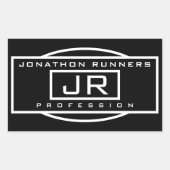 メンズスポーティジオメトリックブラック&ホワイト 長方形シール (正面)