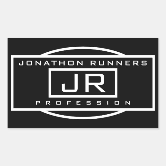 メンズスポーティジオメトリックブラック&ホワイト 長方形シール (正面)