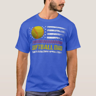 メンズソフトボールパパヴィンテージ米国国旗の父 Tシャツ