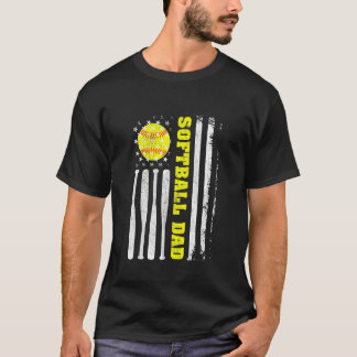 メンズソフトボールパパUsaフラッグソフトボール選手のパパF Tシャツ