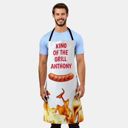 メンズソーセージホワイトキングオブザグリルシェフBBQ エプロン (着用した状態)