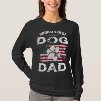 メンズダディーワールドズドッグ最高のパパエバーアメリカン国旗 Tシャツ