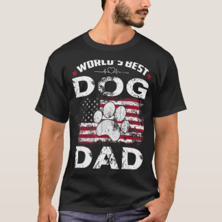 メンズダディーワールドズドッグ最高のパパエバーアメリカン国旗 Tシャツ