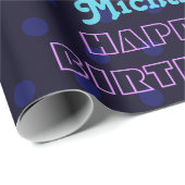 メンズダークブルーハッピーバースデー名カスタム ラッピングペーパー (ロールコーナー)