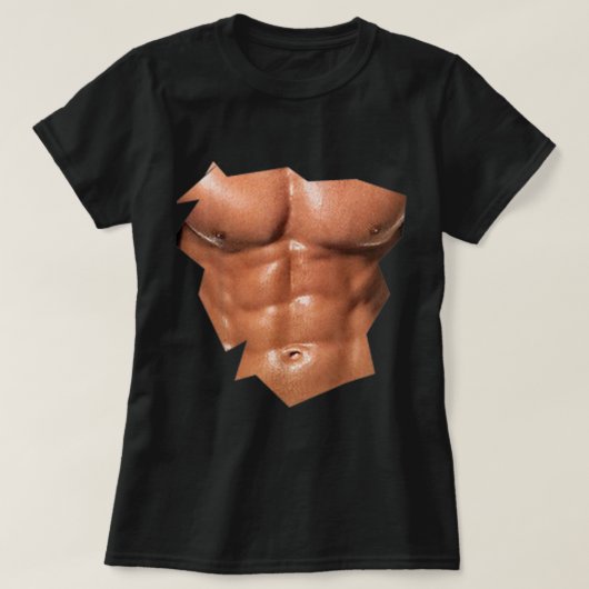 メンズチェスト6パックAbs偽おもしろいのabs筋肉REA Tシャツ (デザイン正面)