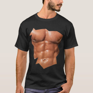 メンズチェスト6パックAbs偽おもしろいのabs筋肉REA Tシャツ
