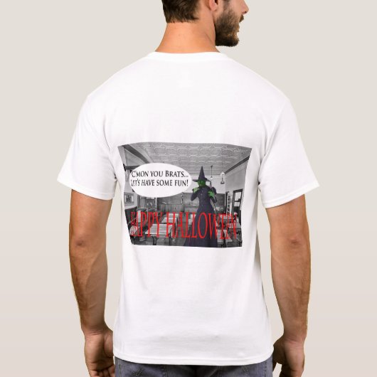 メンズティーシャツハッピーハローウィン魔女ネコ Tシャツ (裏面)