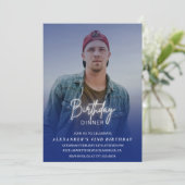 メンズディナーフォトネイビーブルー42歳の誕生日 招待状 (スタンド正面)