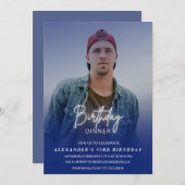 メンズディナーフォトネイビーブルー43歳の誕生日 招待状 (正面/裏面)