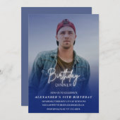 メンズディナーフォトネイビーブルー44歳の誕生日 招待状 (正面/裏面)