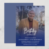 メンズディナーフォトネイビーブルー87歳の誕生日 招待状 (正面/裏面)
