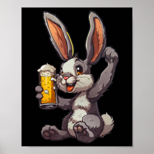メンズデーに冷たいビールを飲むイースターバニー ポスター