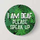 メンズトロピカルグリーン離れパームの耳が聞こえない 缶バッジ (正面)