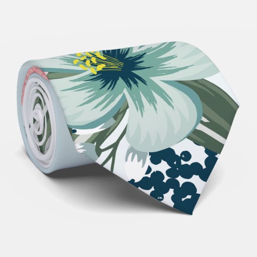 メンズドレスタイトロピカルフラワーオンブルーグラデーション ネクタイ (ロール)