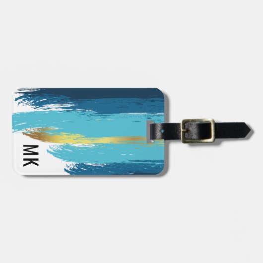 メンズネイビエレガントーブルー&金ゴールドモノグラム ラゲッジタグ (正面横)