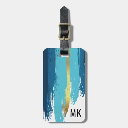 メンズネイビエレガントーブルー&金ゴールドモノグラム ラゲッジタグ (正面縦)