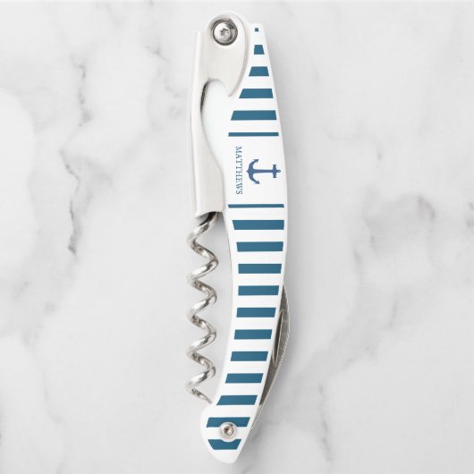 メンズネイビーブルーいかりカスタムモノグラムウェイター ソムリエナイフ (正面)