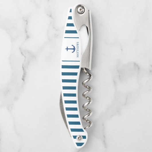 メンズネイビーブルーいかりカスタムモノグラムウェイター ソムリエナイフ (裏面)