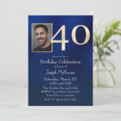 メンズネイビーブルーと金ゴールド40歳の誕生日 招待状 (スタンド正面)
