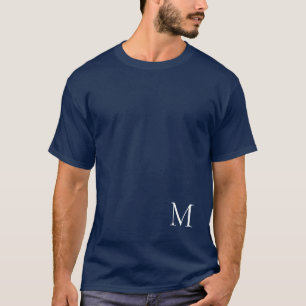メンズネイビーブルーモノグラムダブルサイドデザイン モダン Tシャツ