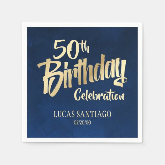 メンズネイビー金ゴールド誕生日 スタンダードカクテルナプキン (正面)