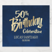 メンズネイビー金ゴールド誕生日 スパークリングワインラベル (シングルラベル)