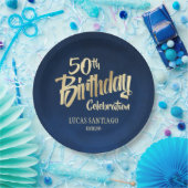 メンズネイビー金ゴールド誕生日 ペーパープレート (パーティー)