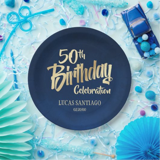 メンズネイビー金ゴールド誕生日 ペーパープレート (パーティー)