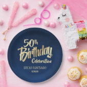 メンズネイビー金ゴールド誕生日 ペーパープレート (パーティー)