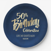 メンズネイビー金ゴールド誕生日 ペーパープレート (正面)