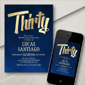 メンズネイビー金ゴールド30歳の招待状 招待状