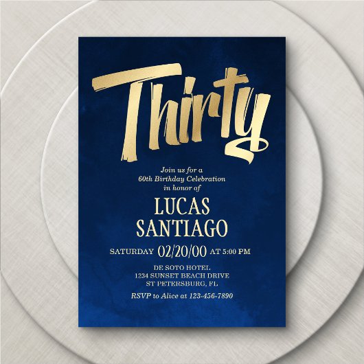 メンズネイビー金ゴールド30歳の招待状 招待状