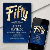 メンズネイビー金ゴールド50誕生日招待状 招待状