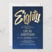 メンズネイビー金ゴールド80th誕生日招待状 招待状 (正面)